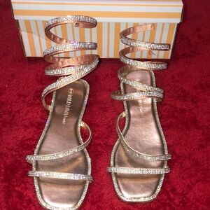 Wild Diva Gold Metallic Sandals with Strappy Design